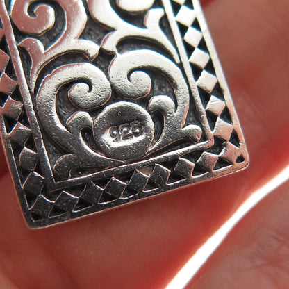 925 Sterling Silver Vintage Floral Oxidized Dotted Charm Pendant