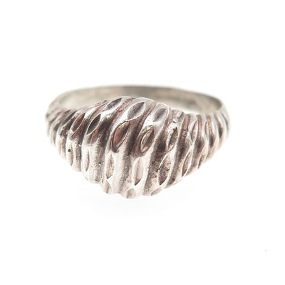 925 Sterling Silver Vintage Modernist Ribbed Dome Oxidized Ring Size 9.5