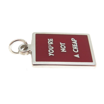 925 Sterling Silver Red Enamel "You're Not A Cheap" Minimalist Charm Pendant