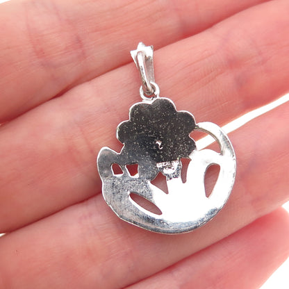 Kimler & Daniel Sterling Silver Antique Art Deco Real Marcasite Floral Pendant