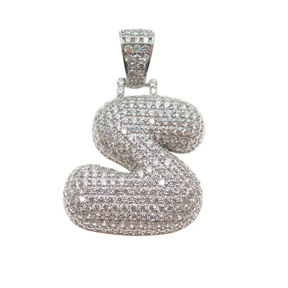 925 Sterling Silver Round-Cut C Z Letter S Initial Charm Pendant