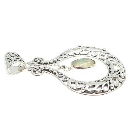 ARYA 925 Sterling Silver Vintage Real Opal Floral Modernist Pendant