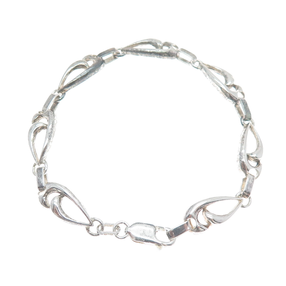 925 Sterling Silver Vintage Modernist Petal Link Oxidized Bracelet 7.5"