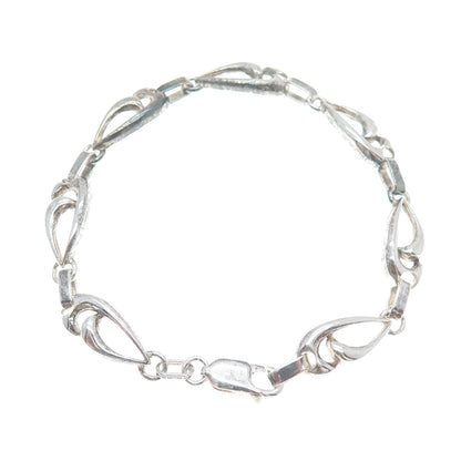 925 Sterling Silver Vintage Modernist Petal Link Oxidized Bracelet 7.5"