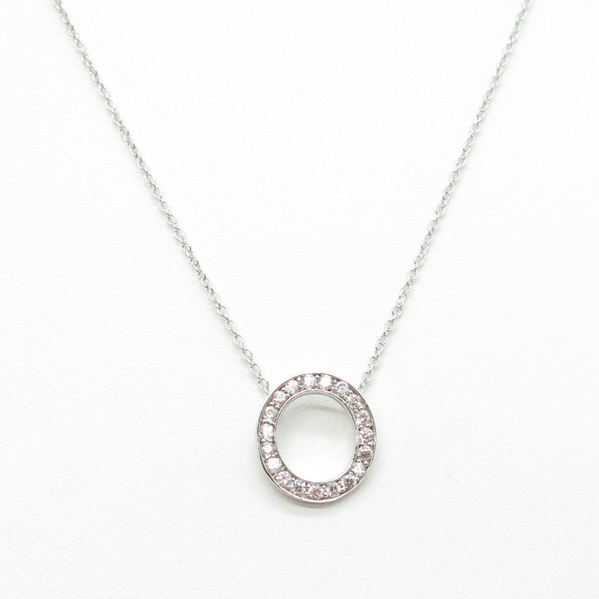 925 Sterling Silver Round-Cut C Z Oval Circle Cable Chain Necklace 17-19"