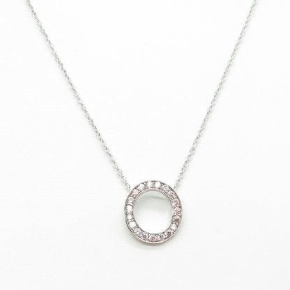 925 Sterling Silver Round-Cut C Z Oval Circle Cable Chain Necklace 17-19"