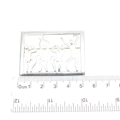 925 Sterling Silver Vintage Modernist Dancing People Pin Brooch