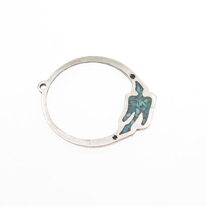 Old Pawn 925 Sterling Silver Vintage Turquoise Inlay Peyote Bird Tribal Pendant