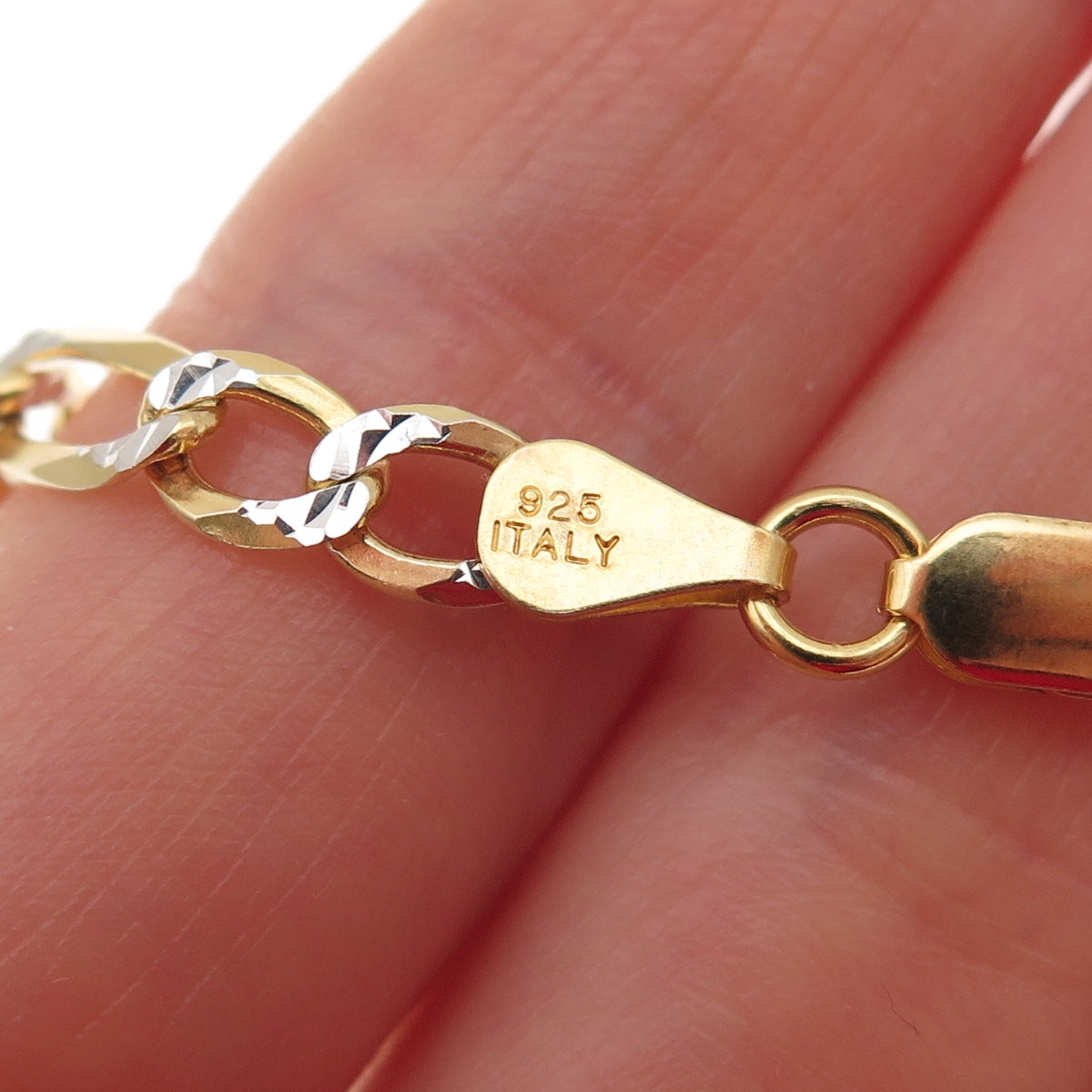 P. LUX 925 Sterling Silver 2-Tone Italy Diamond-Cut Figaro Chain Necklace 20"