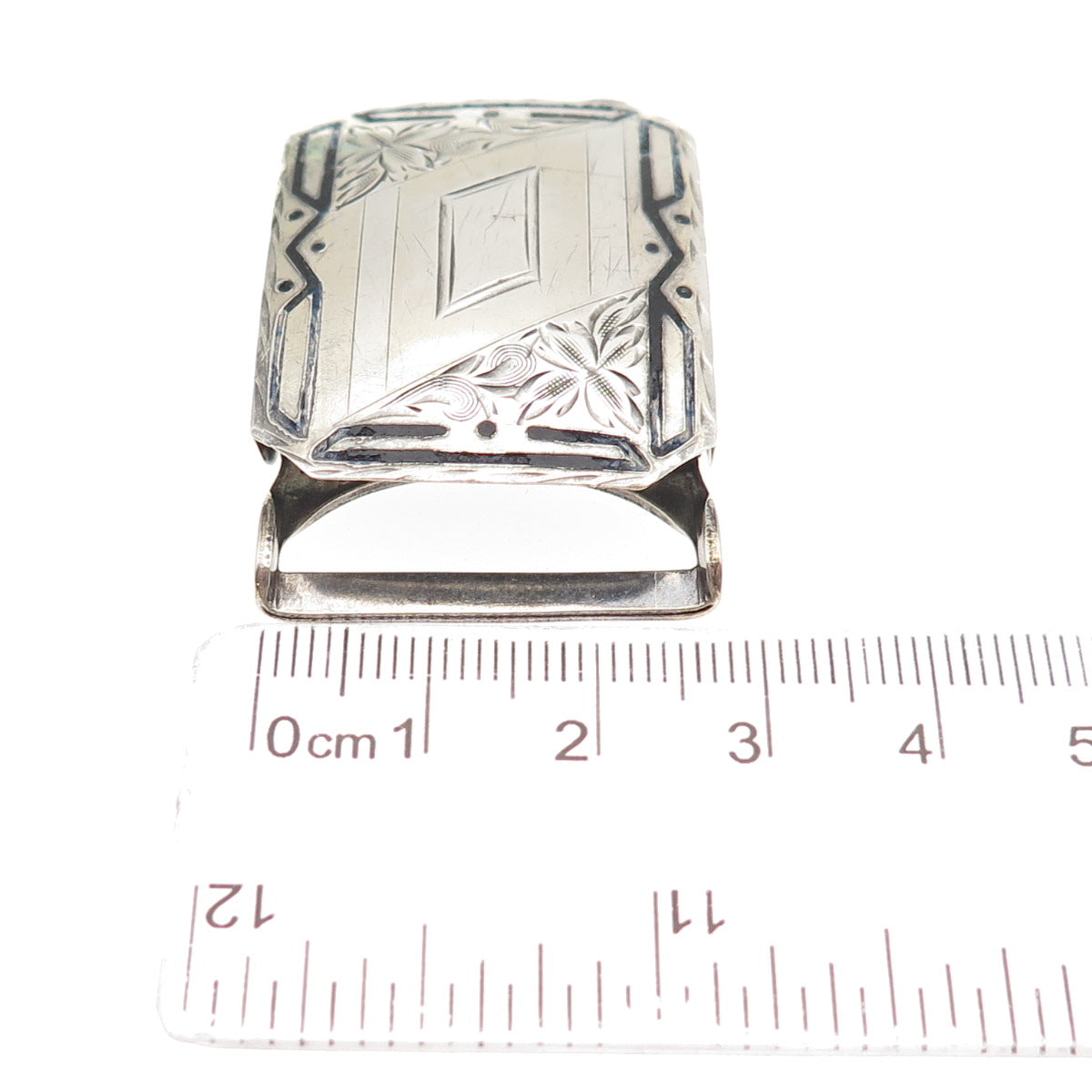 HWK Co. 925 Sterling Silver Antique Art Deco Enamel Belt Buckle