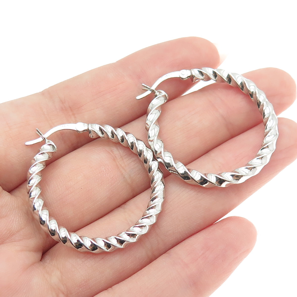 925 Sterling Silver Twisted Hinged Hoop Earrings