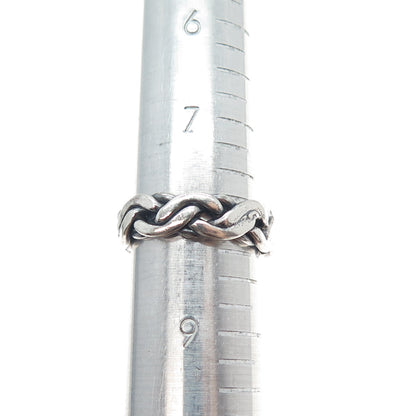925 Sterling Silver Vintage Mexico Braided Oxidized Band Ring Size 8.25