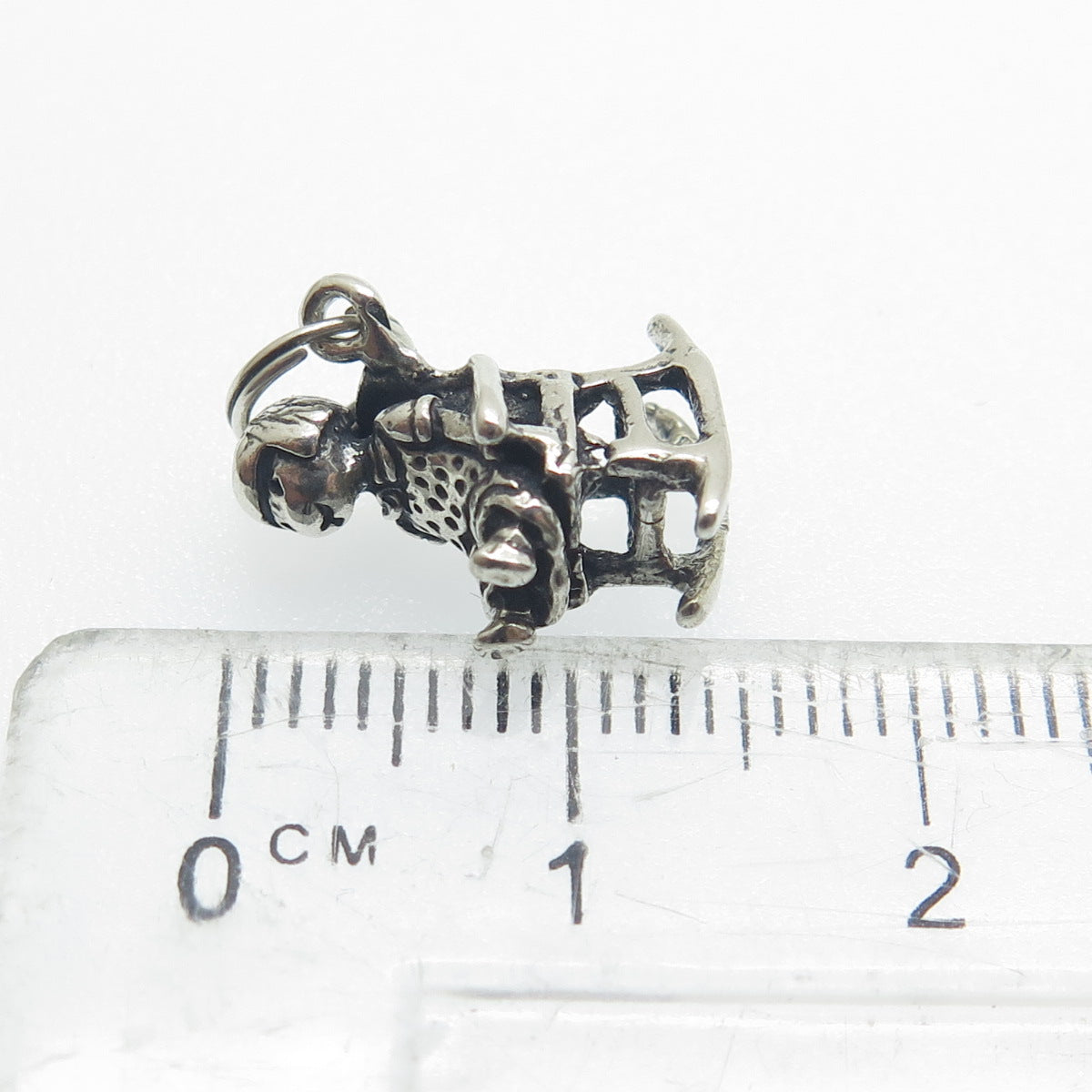 925 Sterling Silver Vintage Baby Girl on Rocking Chair Minimalist Pendant