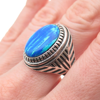950 Silver Vintage Real Opal Oxidized Ring Size 9.5