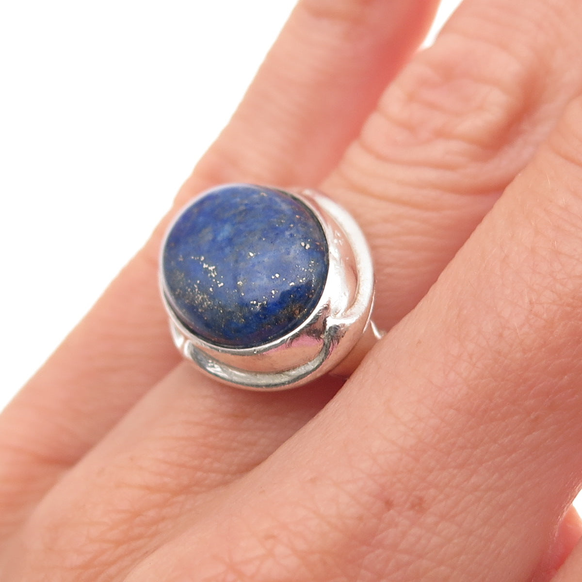 925 Sterling Silver Vintage Real Lapis Modernist Oxidized Ring Size 6