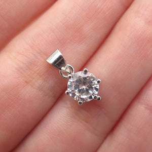 925 Sterling Silver Round-Cut C Z Minimalist Charm Pendant