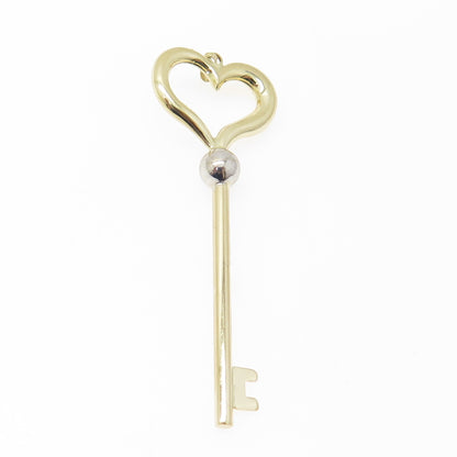 14K Yellow & White Gold Heart Key Charm Pendant