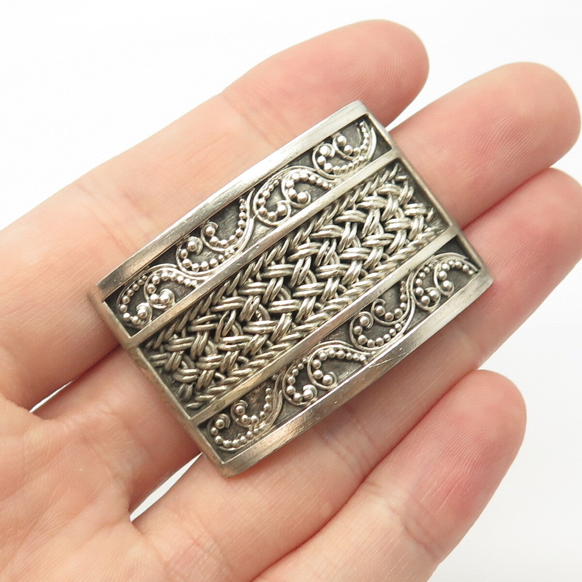 925 Sterling Silver Vintage Lois Hill Granulated Signature Scroll Pin Brooch