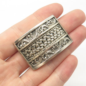 925 Sterling Silver Vintage Lois Hill Granulated Signature Scroll Pin Brooch