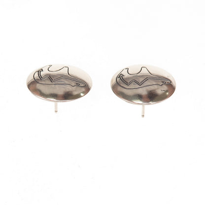 Old Pawn 925 Sterling Silver Vintage Southwestern Native Bear Tribal Earrings