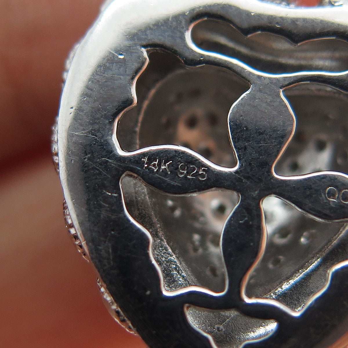 925 Sterling Silver & 14K Gold Real Round-Cut Diamond Heart Charm Pendant