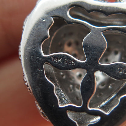 925 Sterling Silver & 14K Gold Real Round-Cut Diamond Heart Charm Pendant