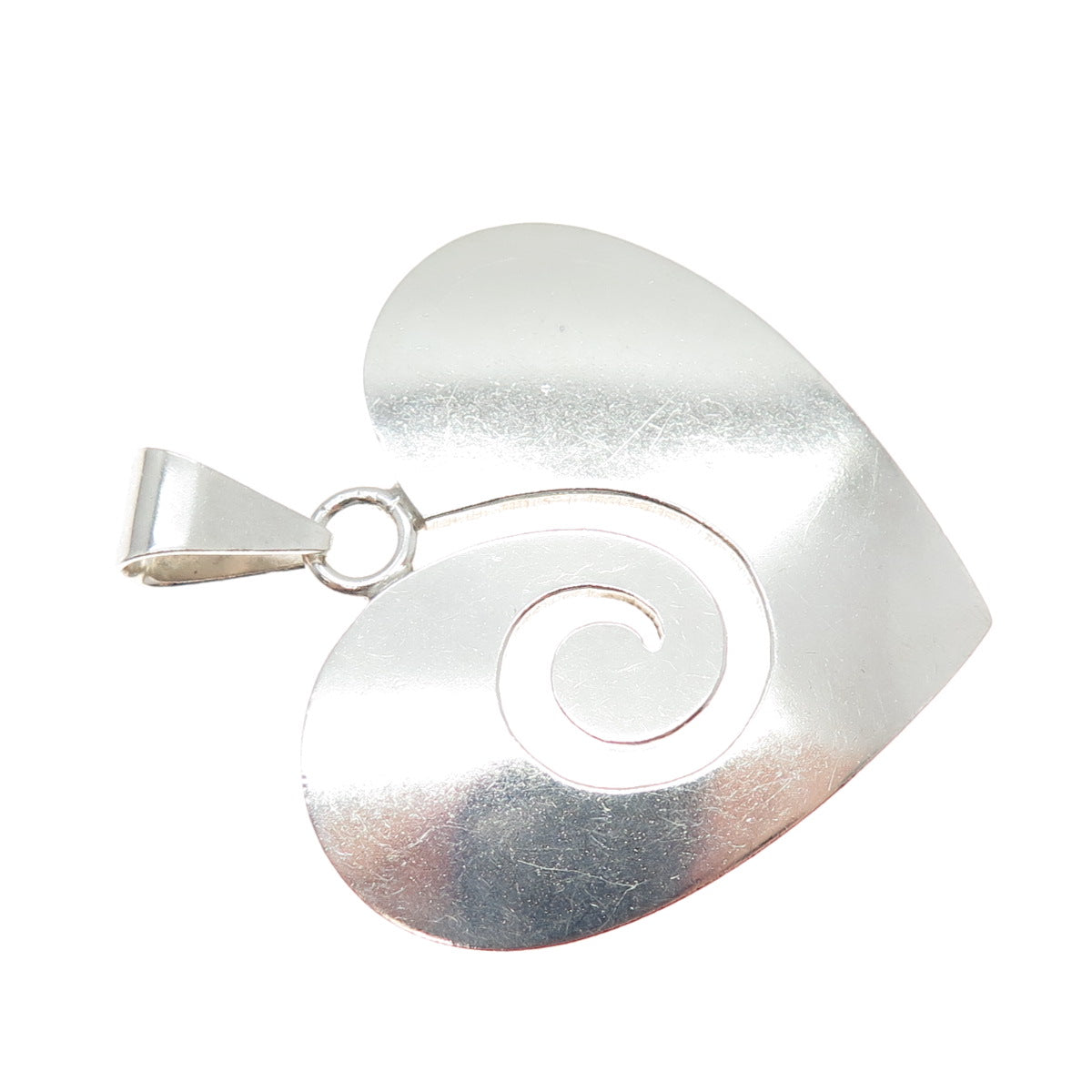 925 Sterling Silver Vintage Mexico Modernist Spiral Heart Charm Pendant
