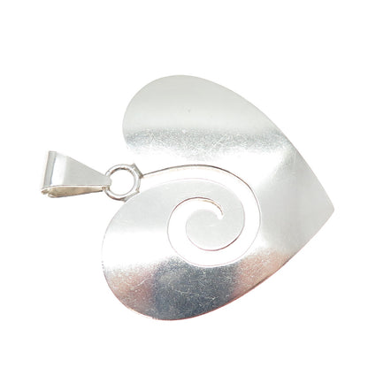 925 Sterling Silver Vintage Mexico Modernist Spiral Heart Charm Pendant