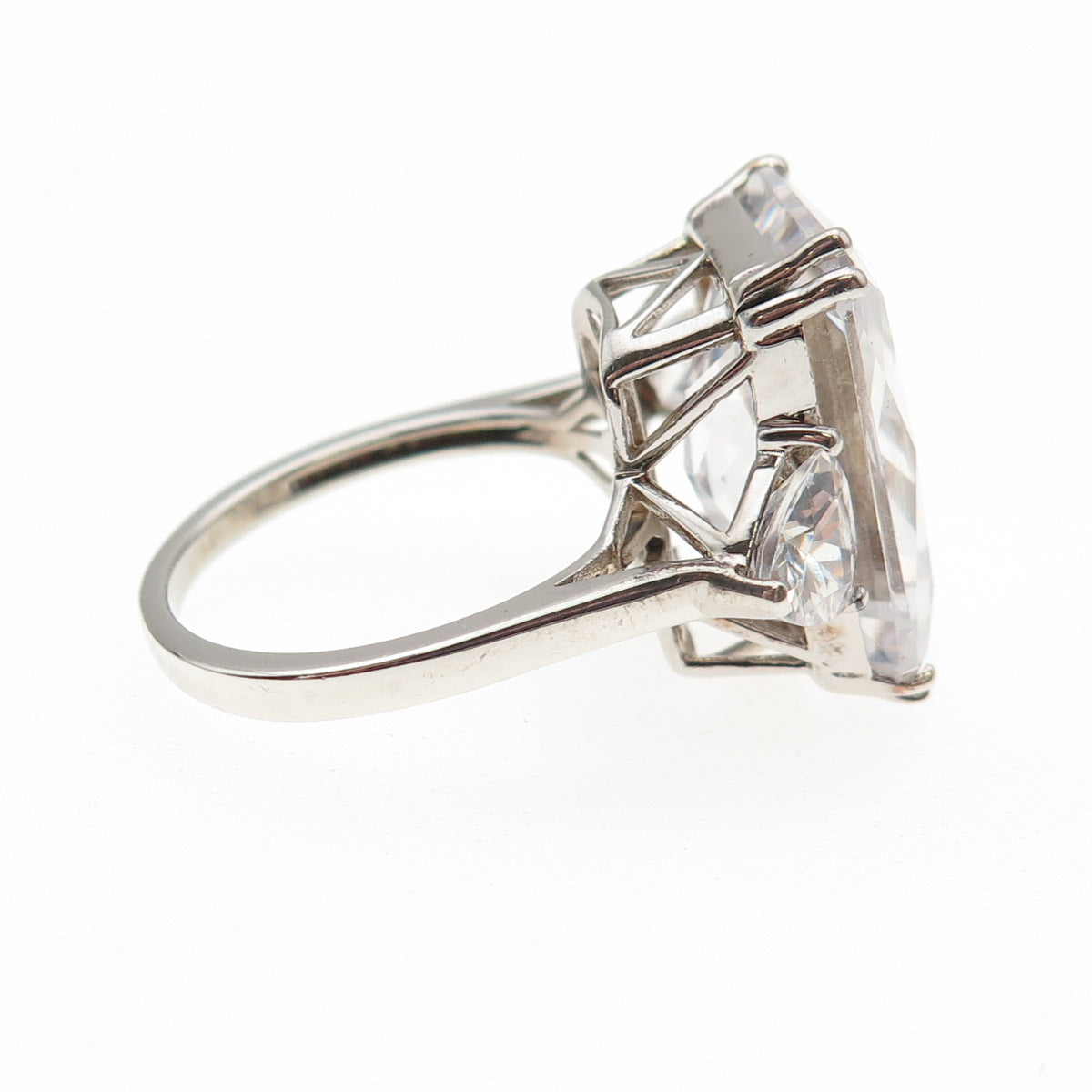 925 Sterling Silver Radiant & Triangle-Cut C Z Engagement Ring Size 7