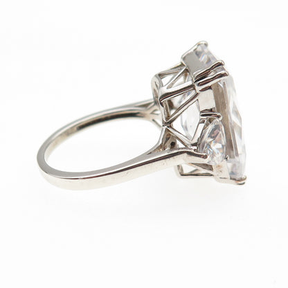 925 Sterling Silver Radiant & Triangle-Cut C Z Engagement Ring Size 7