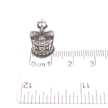 925 Sterling Silver Vintage Royal Crown Fleur de Lis Oxidized 3D Charm Pendant