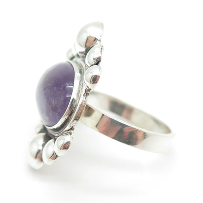 925 Sterling Silver Vintage Real Amethyst Beaded Modernist Ring Size 7.25