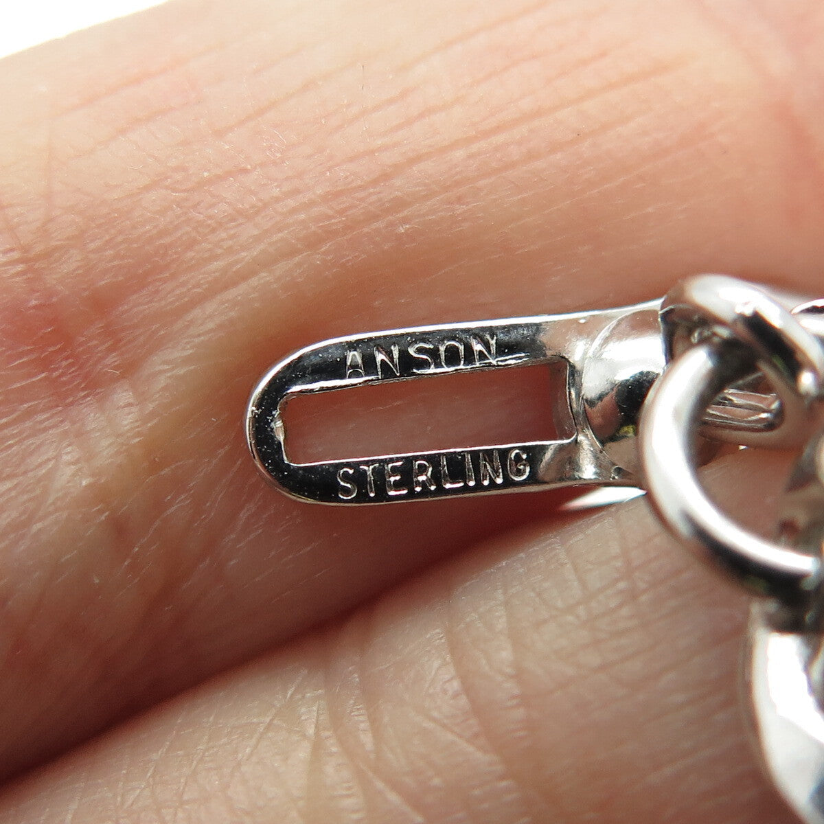 ANSON 925 Sterling Silver Vintage Curb Chain Tag Key Ring