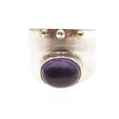 DbM Kensington 925 Sterling Silver 14K Gold Vintage Real Amethyst Ring Size 8.75