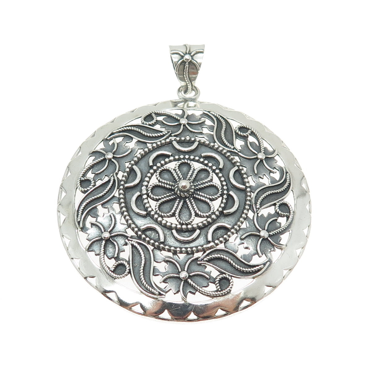 DOUG PAULUS 925 Sterling Silver Vintage Flower Oxidized Pendant