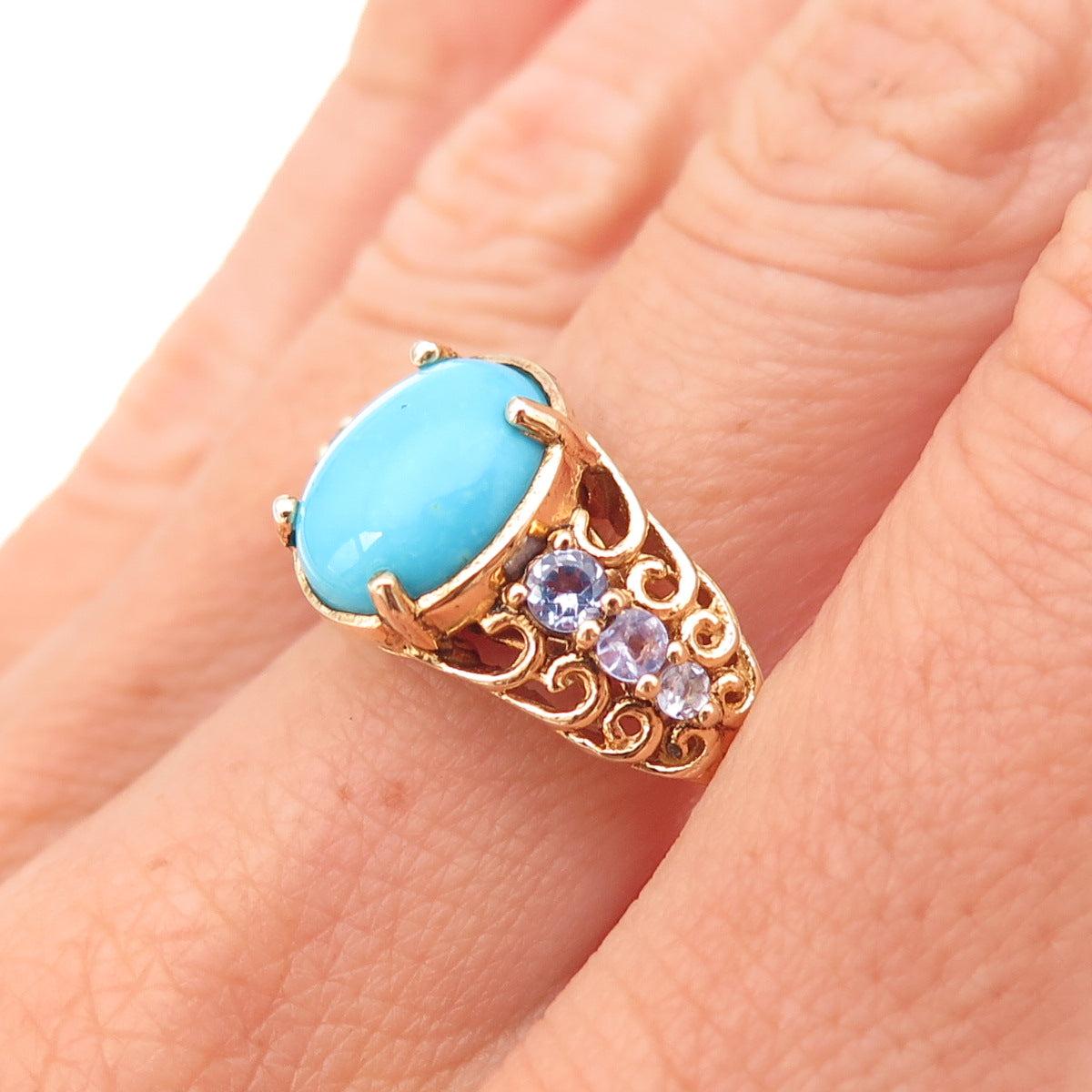 Chuck Clemency 925 Sterling Gold Plated Real Turquoise Tanzanite Ring Size 8.25
