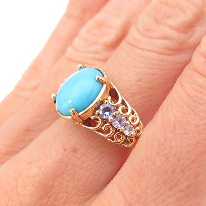 Chuck Clemency 925 Sterling Gold Plated Real Turquoise Tanzanite Ring Size 8.25