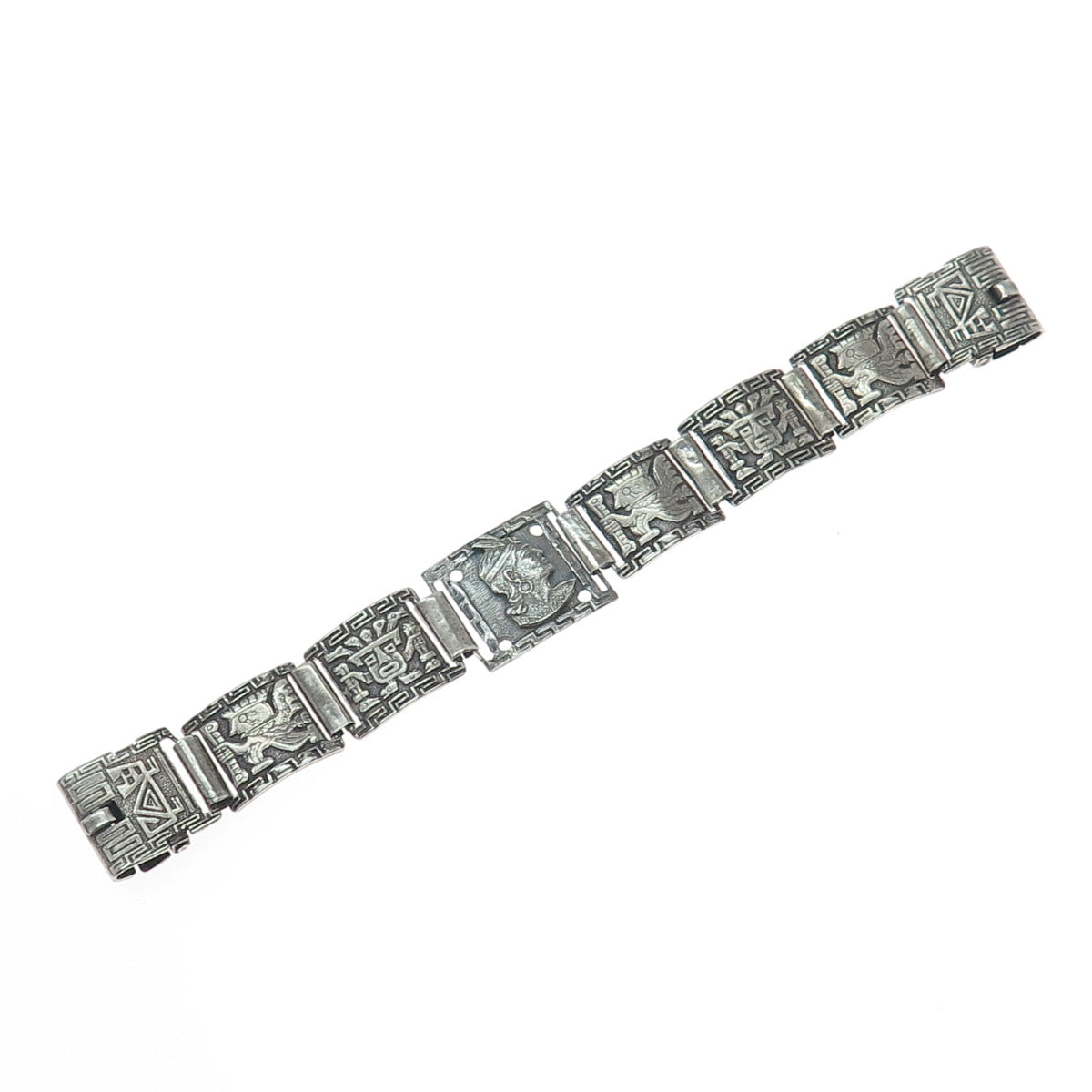 925 Sterling Silver Vintage DL Mexico Aztec Tribal Oxidized Watch Bracelet 5"