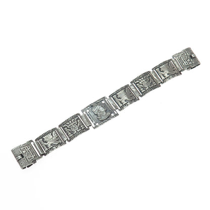925 Sterling Silver Vintage DL Mexico Aztec Tribal Oxidized Watch Bracelet 5"