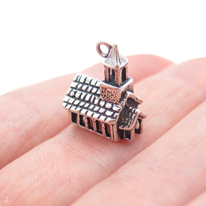 925 Sterling Silver Vintage Old Church Oxidized Minimalist 3D Charm Pendant