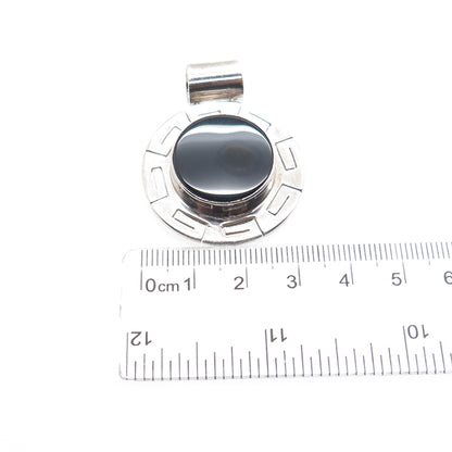 925 Sterling Silver Vintage CII Mexico Real Black Onyx Greek Key Slide Pendant