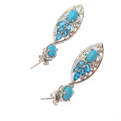Chuck Clemency 925 Sterling Silver Real Turquoise & Apatite Dangle Earrings
