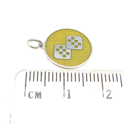 925 Sterling Silver Yellow Enamel Dice for Good Luck Charm Pendant