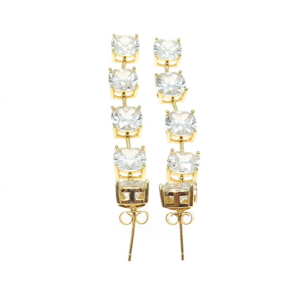 925 Sterling Silver Gold Plated Princess-Cut Shaped C Z Dangling Earrings