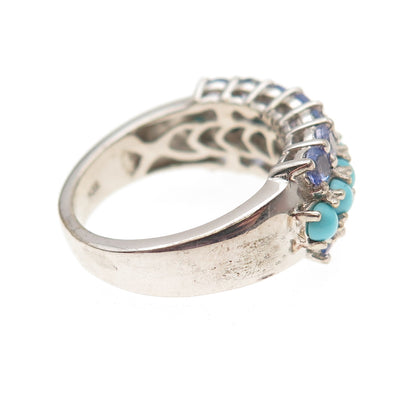 Chuck Clemency 925 Sterling Silver Real Turquoise & Tanzanite Ring Size 7.25