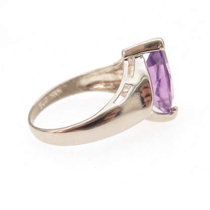 Han 925 Sterling Silver Vintage Real Pear-Cut Amethyst Ring Size 6.5