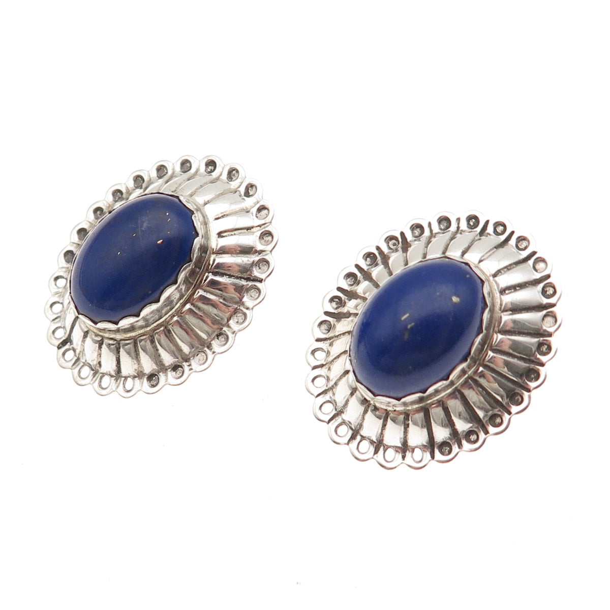 Old Pawn 925 Sterling Silver Vintage Southwestern Lapis Concho Tribal Earrings