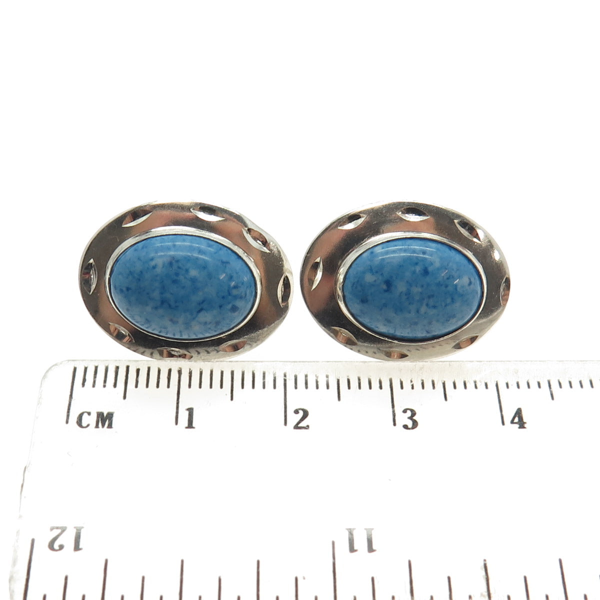 Old Pawn 925 Sterling Silver Vintage Southwestern Sodalite Gem Tribal Earrings