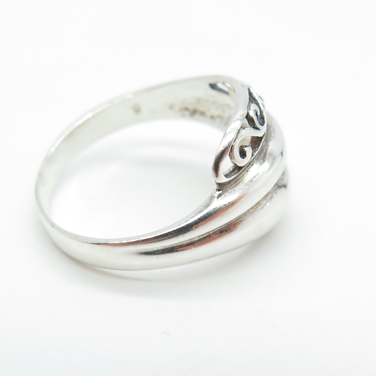 JEZLAINE 925 Sterling Silver Vintage Modernist Bypass Ring Size 7