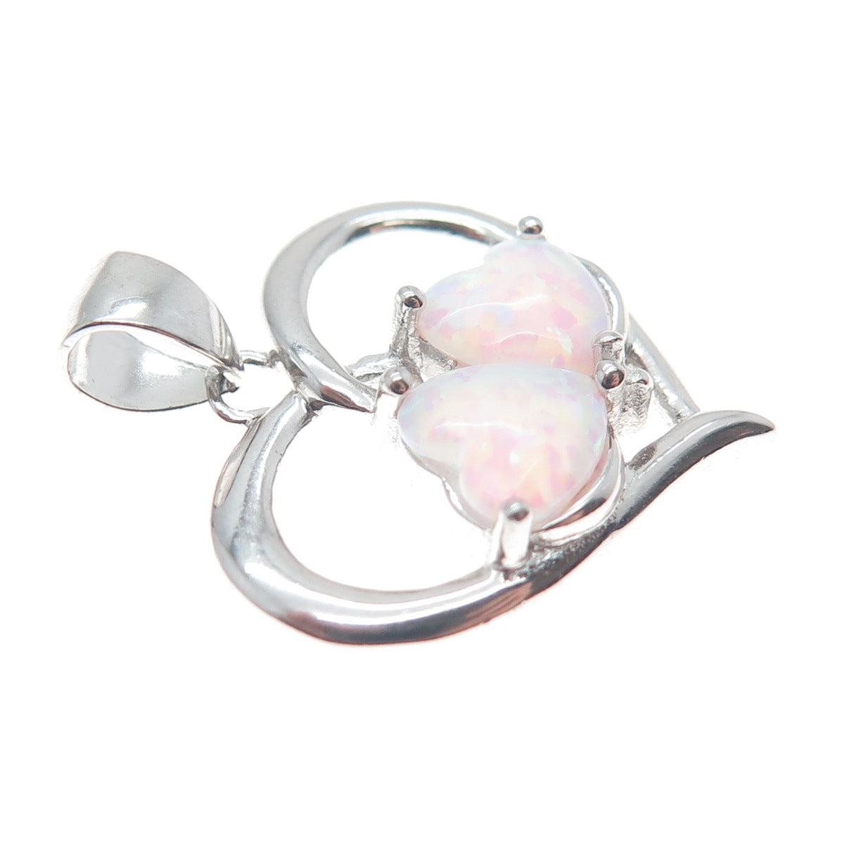 925 Sterling Silver Real Opal Gemstone Open Heart Pendant